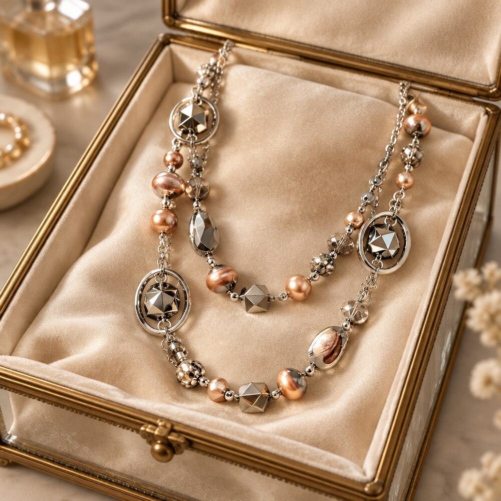 Vintage Premier Designs Multi-Layered Metallic Statement Necklace